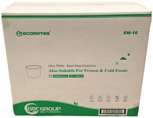 [*89309+1383] EM-16, White Paper Soup Containers (500 PC) Ecomates