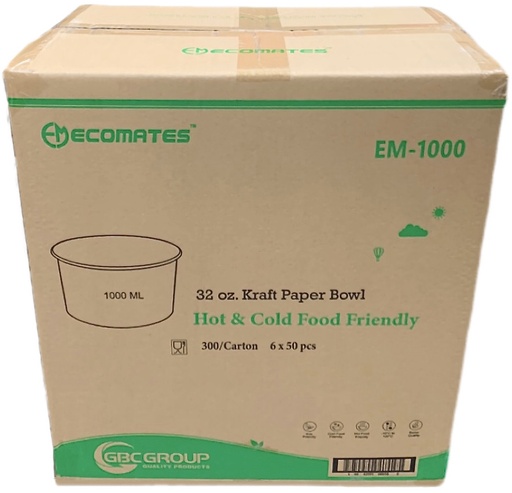 [*89306+2152] EM-1000, Kraft Paper Bowls (300 PC) Ecomates