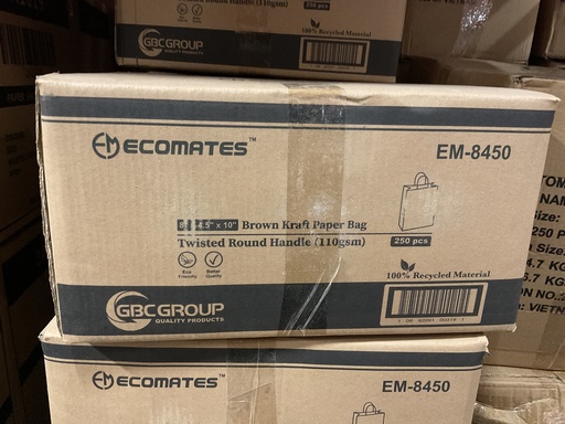 [*89116] EM-8450, Brown Kraft Paper Bags with Handle (250 PC) Ecomates