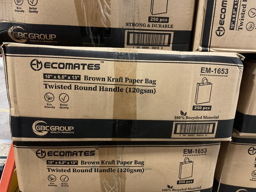 [*89114] EM-1653, Kraft Paper Bags with Handle (250 PC) Ecomates