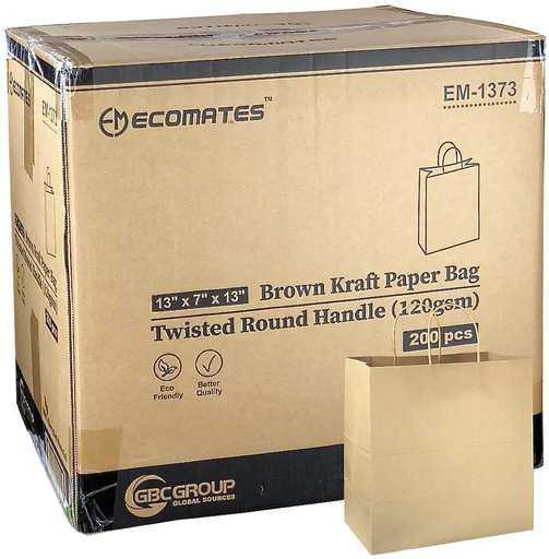 [*89112] EM-1373, Kraft Paper Bags w/ Handle (200 PC) Ecomates