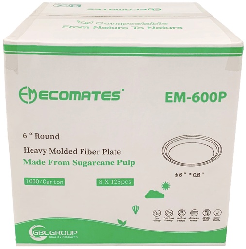 [*86020+2178] EM-600P, 6" Round Heavy Fiber Plates (1000 PC) Ecomates