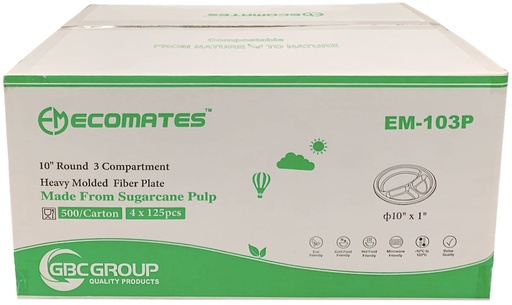 [*86018] EM-103P, 10" 3 Compartment Fiber Plates (500PC) Ecomates