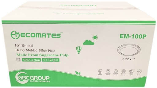 [*86017] EM-100P, 10" Round Fiber Plates (500 PC) Ecomates