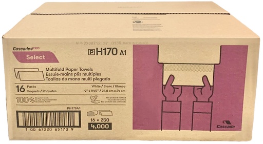[*85313] H170B, White Multifold Paper Towels (16x250 PC) Cascades Pro Select