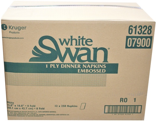 [*85104+2502] 07900, 1 Ply Dinner Napkins (12x250 PC) White Swan