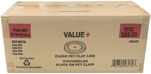 [*84612] CUP407, Clear Flat Lids (500 pc) Value+
