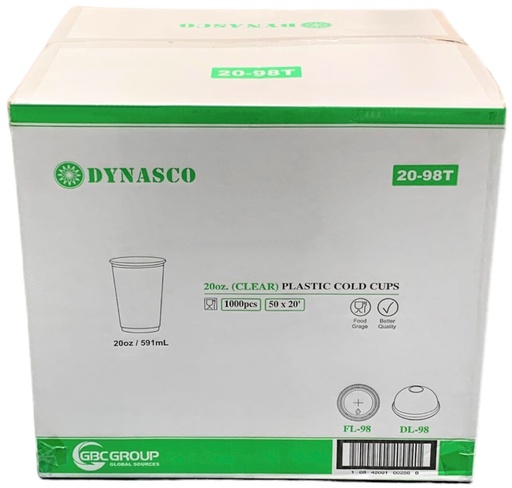 [*84604] 20-98T, Clear Plastic Cold Cups (1000 PC) Dynasco