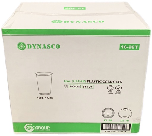 [*84603] 16-98T, Clear Plastic Cold Cups (1000 PC) Dynasco