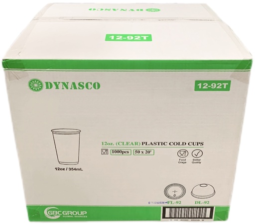 [*84601] 12-92T, Clear Plastic Cold Cups (1000 PC) Dynasco