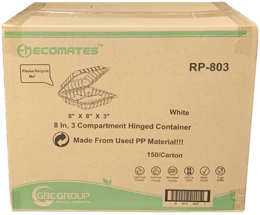 [*84315] RP-803, 3 Compartment Square Containers (150PC) Ecomates