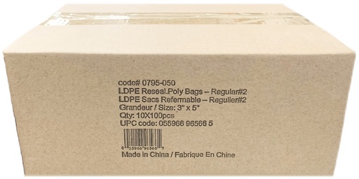 [*83234] 0795-050, 3x5 LDPE Reseal Poly Bags (10x100 PC)