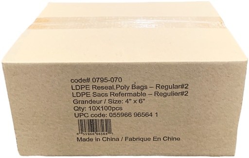 [*83233] 0795-070, 4x6 LDPE Reseal Poly Bags (10x100 PC)