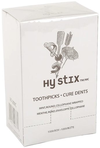 [*76505+8297#2] 80-200C, Mint/Round/Cellophane Wrapped Toothpicks (1000 PC) Hy Stix