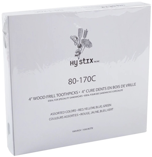 [*76504] 80-170C, 4” Wood Frill Toothpicks (1000 PC) Hy Stix