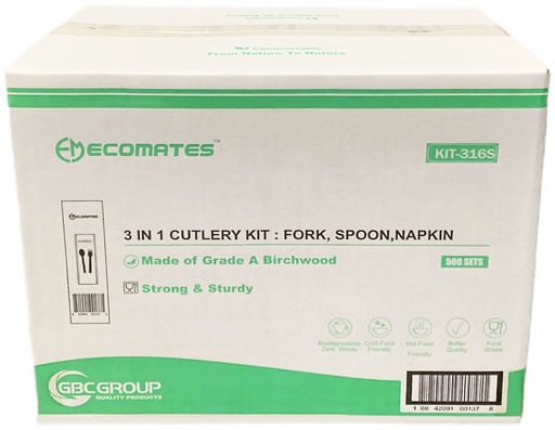 [*76225] KIT-316S, 3-Piece Wooden Cutlery Kits (500 SET) Ecomates (fork,spoon and napkin)