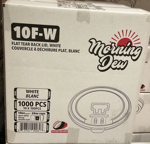 [*89456] 10F-W, White Tear Back Flat Lid for Hot Paper Cup (1000 PC) Morning Dew