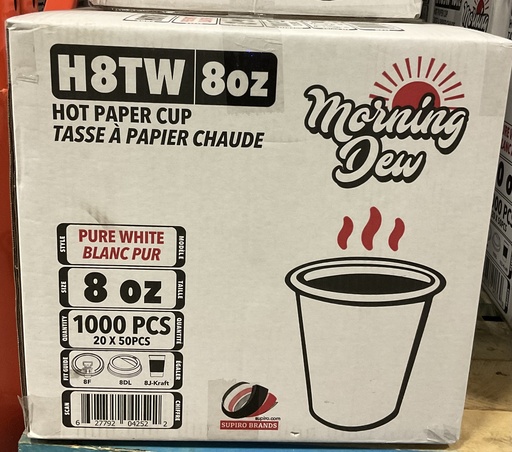 [*89458] H8TW, 8oz White Hot Paper Cup (1000 PC) Morning Dew
