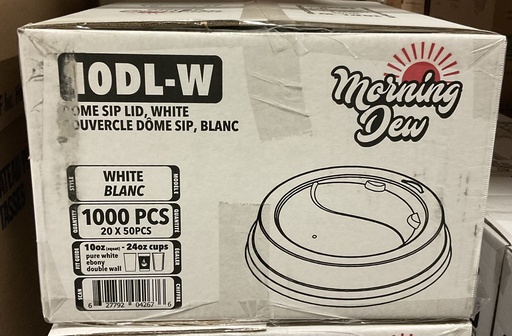[*89460] 10DL-W, 10-24oz White Dome Sip Lid (1000 PC) Morning Dew