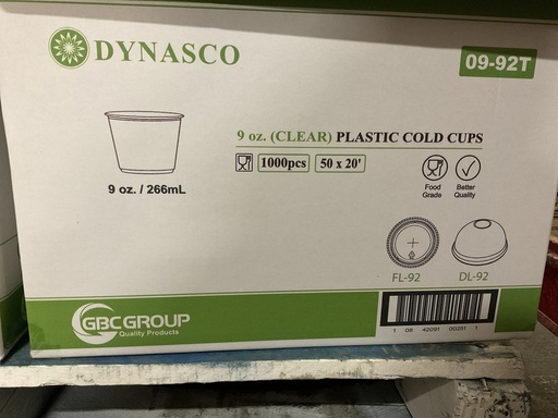 [*84606] 9-92T, Clear Plastic Cold Cup (1000 PC) Dynasco