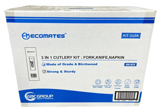 [*76243+2229@6] KIT-316K, 3-Piece Wooden Cutlery Kits (500SET) Ecomates (fork,knife and napkin)