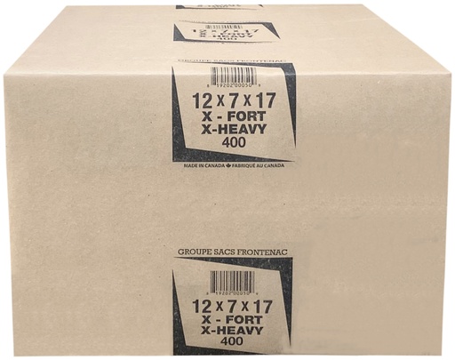 [*89158] 12x7x17 X-Heavy Brown Bags (400 PC) Groupe Sacs Frontenac