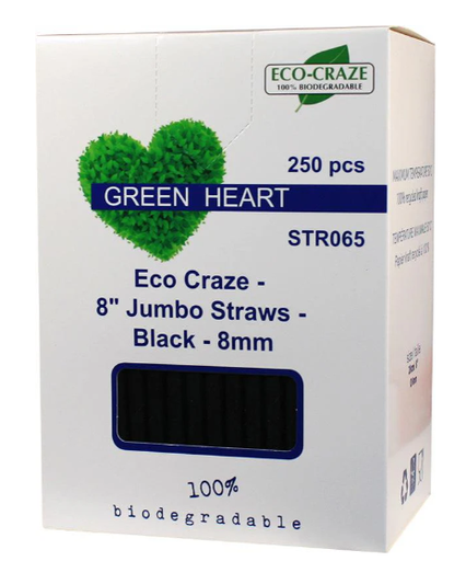 [*76311] STR065, 8" Jumbo Black Straws (250 PC) Eco-Craze