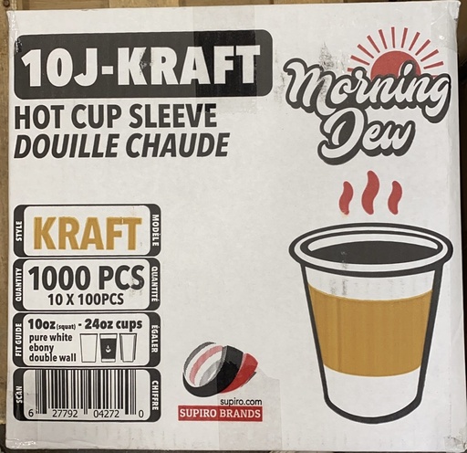 [*89466] 10J-KRAFT, 10-24oz Kraft Hot Cup Sleeve (1000 PC) Morning Dew