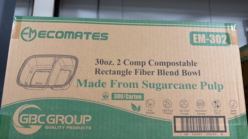 [*86032] EM-302, 2 Compostable Rectangle Fiber Blend Bowl (300PC) Ecomates